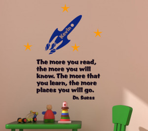 Dr. Suess quote, nursery wall decor, rocket ship sticker, childs ...