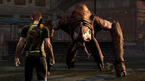 Cole facing down a boss in inFAMOUS 2