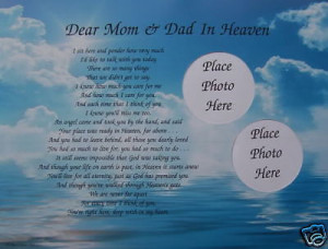 DEAR MOM & DAD IN HEAVEN POEM MEMORIAL VERSE IN MEMORY For Sale - New ...