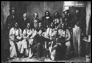 Bull Bear at Camp Weld 1864, sitting second from left, middle row