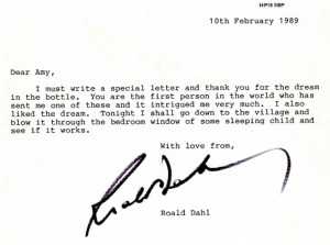 Roald Dahl thanks a seven-year-old girl who sent him one of her ...