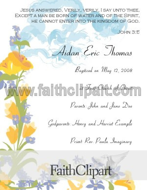 floral baptism certificate with jesus quote from john template baptism ...