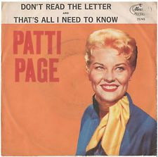 PATTI PAGE PICTURE SLEEVE ONLY DON 39 T READ THE LETTER PS PIC SLV