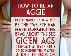 Texas A&M Art Print, Aggie Quote Po ster Sign, Aggie Football Decor 11 ...