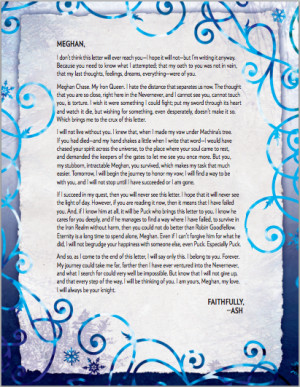 Letter from Ash to Meghan - The Iron Fey series by Julie Kagawa More