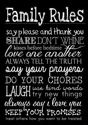 FAMILY RULES 3 LIFE INSPIRATIONAL / MOTIVATIONAL QUOTE POSTER / PRINT ...