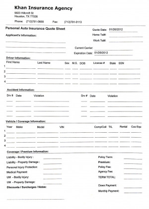 Please Download Auto Quote form Click here to open and print.