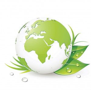 Cartoon green Earth on leaves and water droplets. PHOTO: ISTOCK.COM