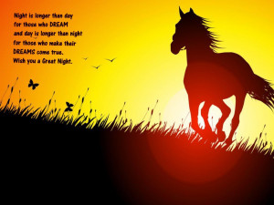 Sunset Time, Horse at beach - Wish you Good Night HQ Quotes Wallpapers