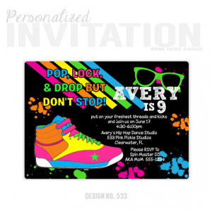 Hip Hop Dance Birthday Party Invitations, personalized thank you cards ...