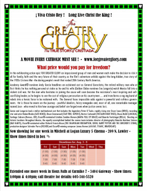 For Greater Glory now showing in Mitchell for one week!