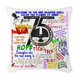 Catching Fire Movie Quotes Woven Throw Pillow by getyergoat