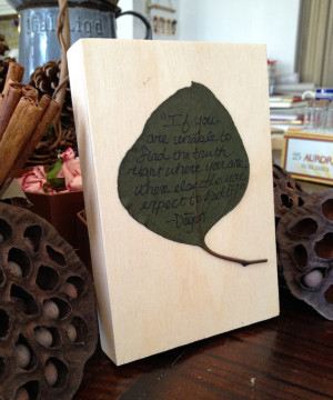 Zen Quote Leaf on Wood Block Wall Art - Pressed Preserved Eucaluptus ...