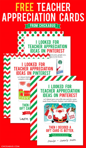 Awesome FREE teacher appreciation cards {for the holidays!} # ...