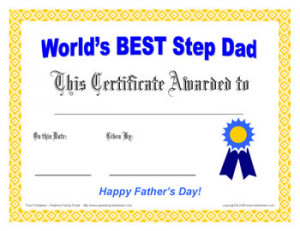 step dad father's day award certificate - free printable award
