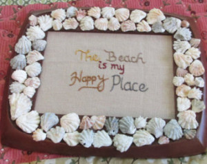 happy beach quote embroidery in han d crafted seashell frame original ...
