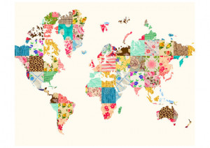 ... world travel map, quilt, patchwork, vintage, quote art print