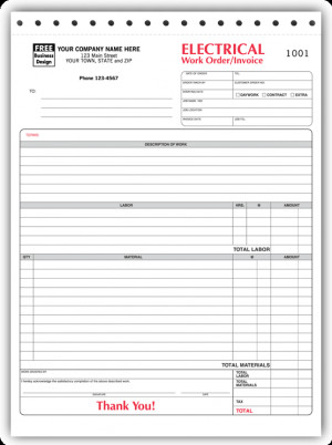 6574; Electrical Work Order Invoice Form