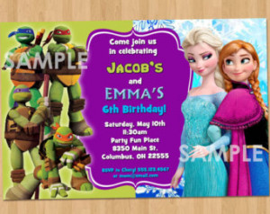 Double Birthday Invitation - TMNT a nd Frozen - Printable Birthday ...