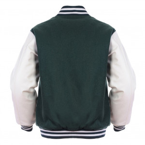 ... Green & White Retro Varsity Wool & Synthetic Leather Letterman Jacket