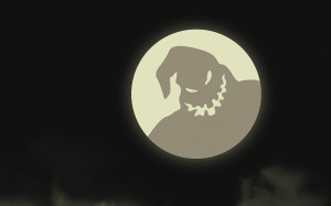 Oogie Boogie in the shadow on the moon at night.