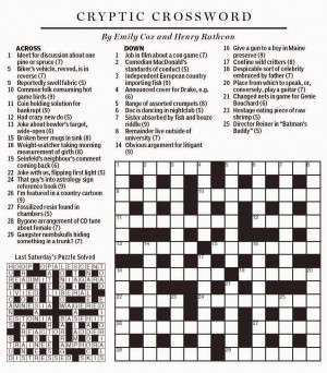 Today's puzzle from Cox & Rathvon is a pleasant diversion on a quiet ...