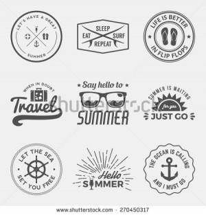 ... set of summer quotes, emblems and design elements - stock vector