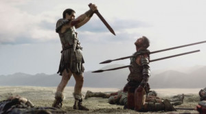 Crassus, about to 'finish off' Spartacus .