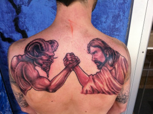 Devil Vs Jesus Tattoo On Back