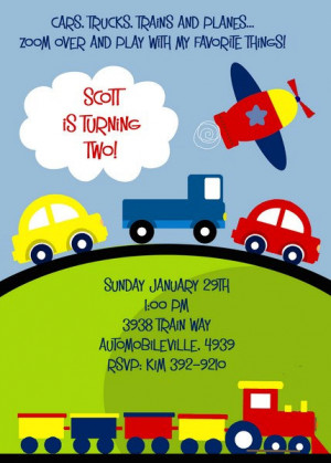 PLANES TRAINS and Automobiles Primary Color Invitation for Birthday or ...