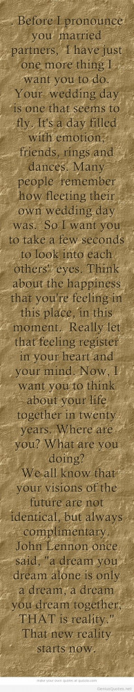 Before I pronounce you married parteners quote