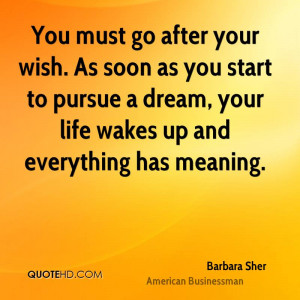 You must go after your wish. As soon as you start to pursue a dream ...