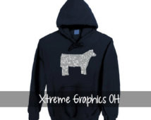 Stock Show Hoodie- Bling Show Steer, Pig, Lamb, Goat, Horse, Dairy Cow