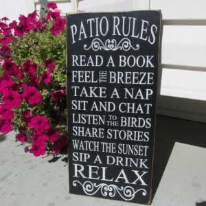 PATIO PORCH RULES Sign, Outdoor Decor Sign, Custom, Solid Wood, Spring ...