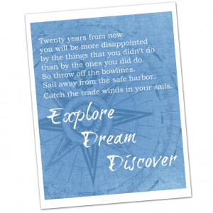 Dream Discover , Mark Twain, Nautical Print, Inspirational Quote ...