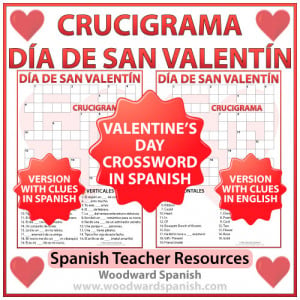 Valentine’s Day Crossword in Spanish – Crucigrama – Día de San ...
