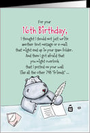 16th Birthday - Humorous, Whimsical Card with Hippo card - Product ...