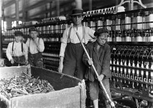Child labor in a mill.