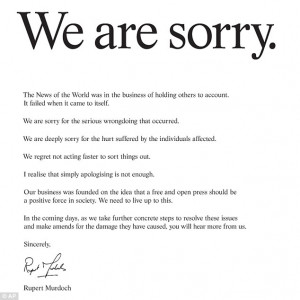 Full-scale apology: The text of Rupert Murdoch's advertisement which ...