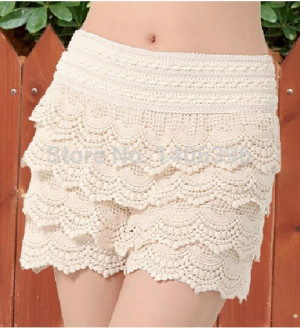 fashion women shorts elastic high waist lace crochet shorts fashion