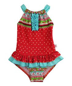 Look at this #zulilyfind! Red Border Ditsy One-Piece - Infant, Toddler ...