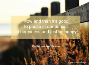 Now and then its good to pause in our pursuit of happiness and just be ...