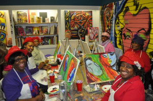 Red hat ladies art group class