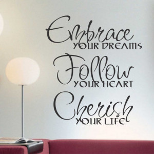Vinyl Wall Lettering Words Quotes Embrace Dreams Follow Heart Large ...
