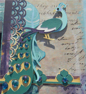 ... craftin grammy: Art Nouveau peacock layout with Quick Quotes paper