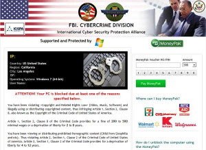 ... FBI. Cybercrime Division Virus $300 MoneyPak or MoneyGram Scam Screen