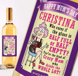 Aunty Acid Personalised Mum's Day Half Full Wine Bottle