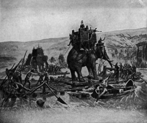 Hannibal and his elephants crossing the Alps.