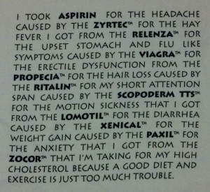 original shirt quote about drug side effects from a comedy routine by ...