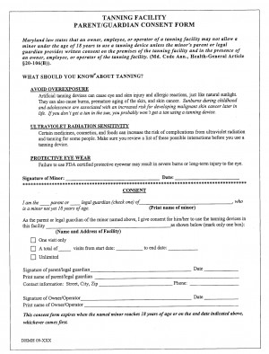 Tanning Facility Parent Guardian Consent Form picture
